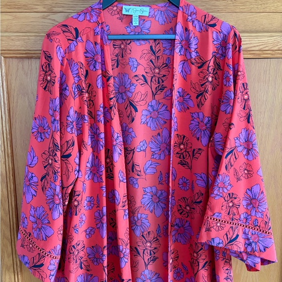 Jessica Simpson Red & Purple Floral Kimono/Robe size L/XL - Picture 3 of 8